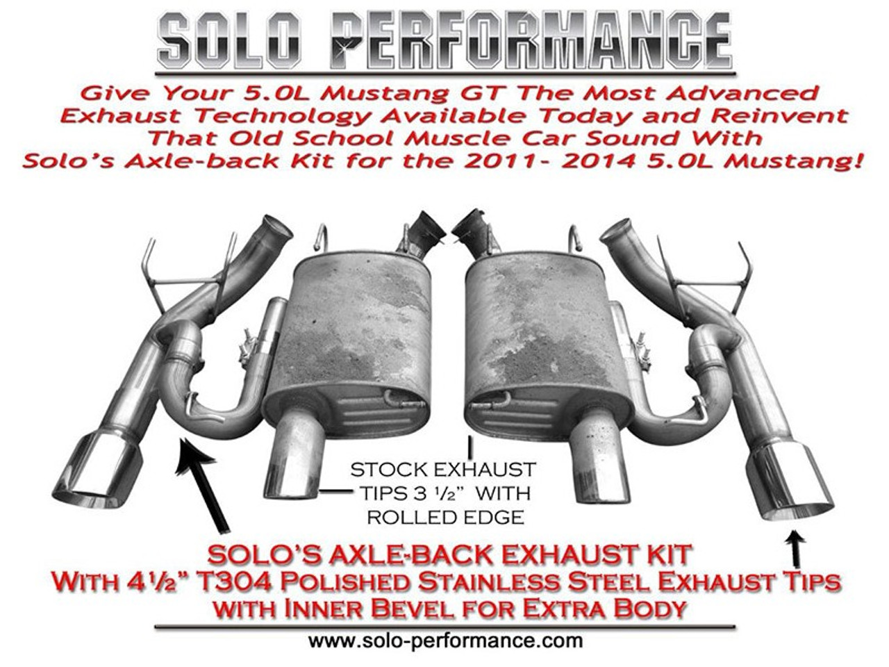 Solo Performance 2011- -2014 Axle Back Exhaust System 5.0L Ford Mustang GT