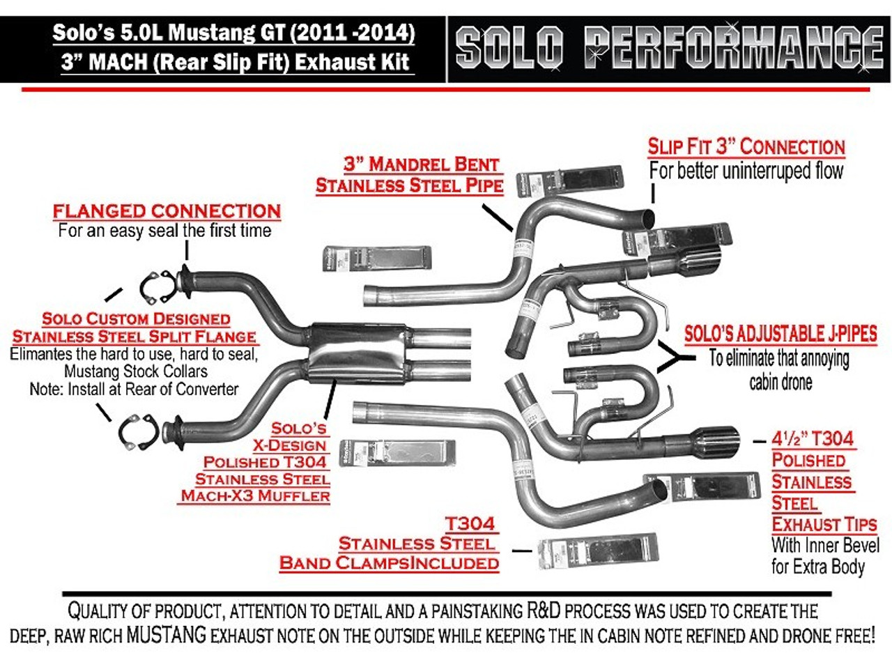 Solo Performance 2011-2014 "MACH" Cat Back Exhaust System 5.0L MUSTANG GT