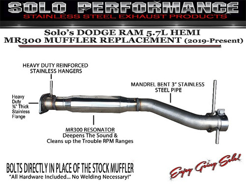 Solo Performance 2019-Present Dodge Ram 5.7L Hemi Muffler Delete and Resonator Options