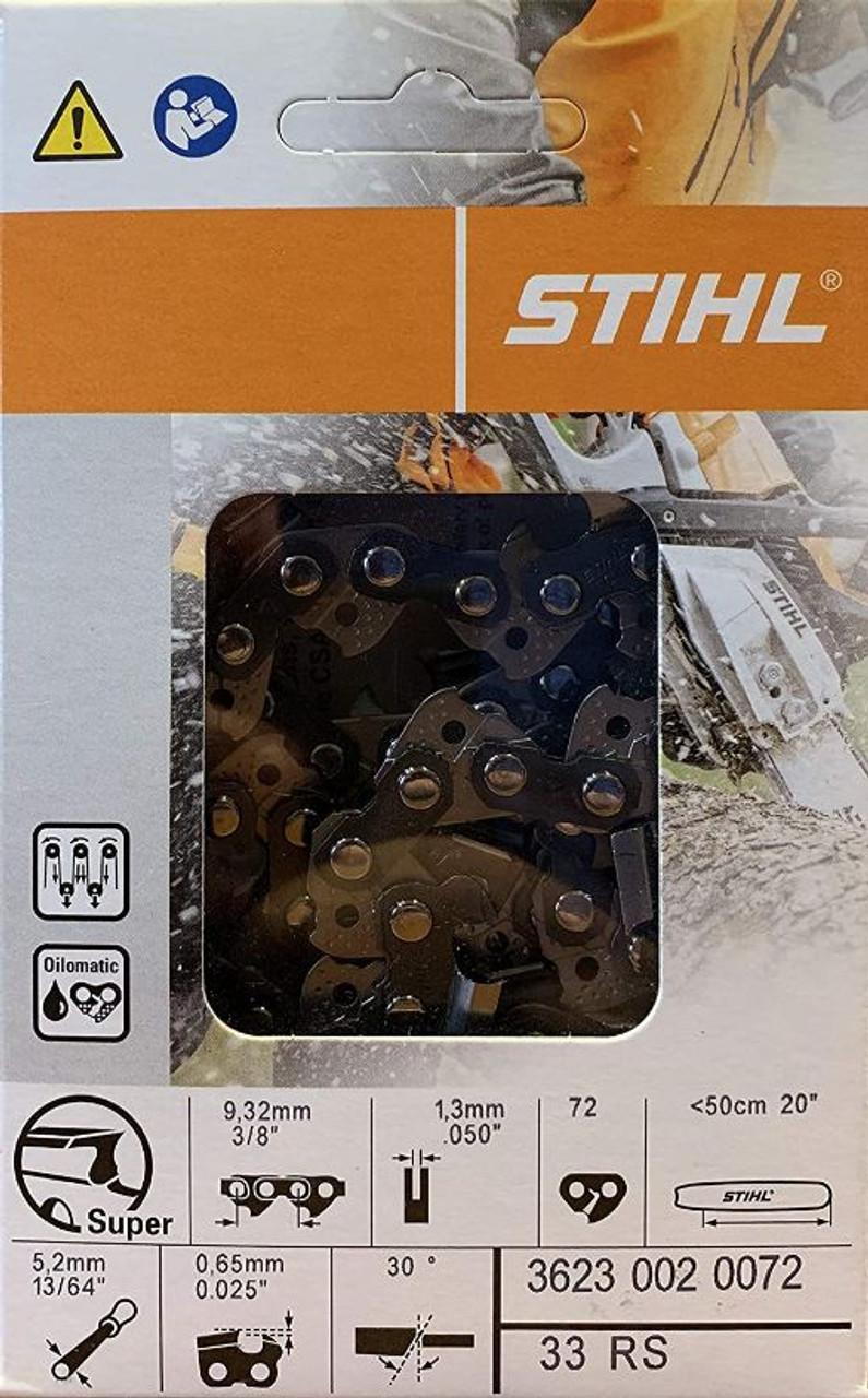 Stihl 33RS3-72 Cadena de 20 pulgadas para motosierra, 3/8 inclinación,  calibre 0.050, 72 eslabones