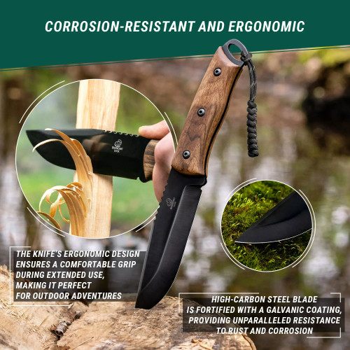 Carbon Steel Bushcraft Knife with Ferro Rod and Leather Sheath – BSH4_F Dusk