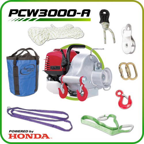 GAS-POWERED PCW3000 PORTABLE WINCH KIT W/HONDA ENGINE GX35