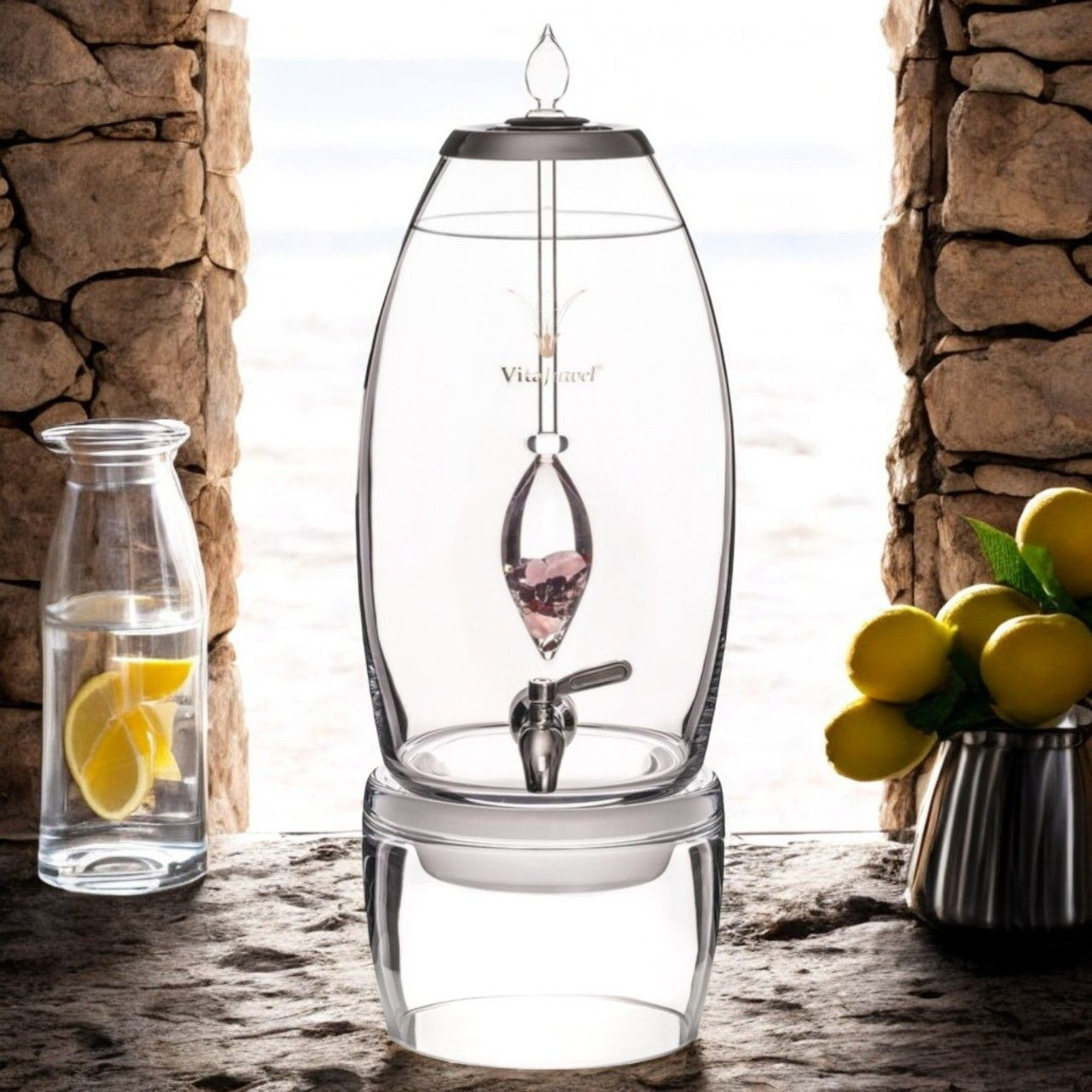 VitaJuwel Grande LOVE Crystal Gem Water Dispenser with Rose Quartz