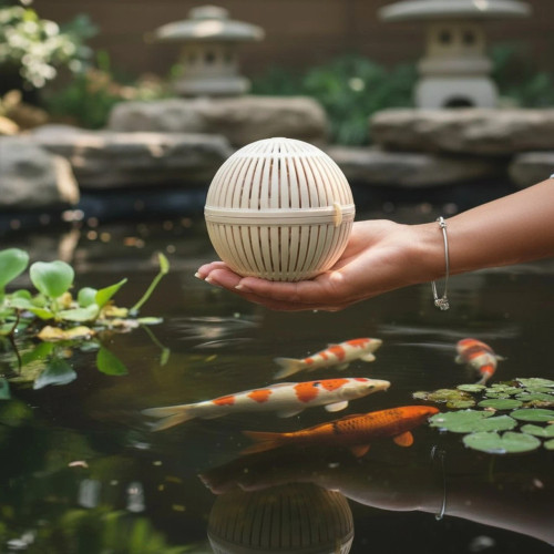 Getting ready to place the Aquasphere Pro into the Koi Pond.