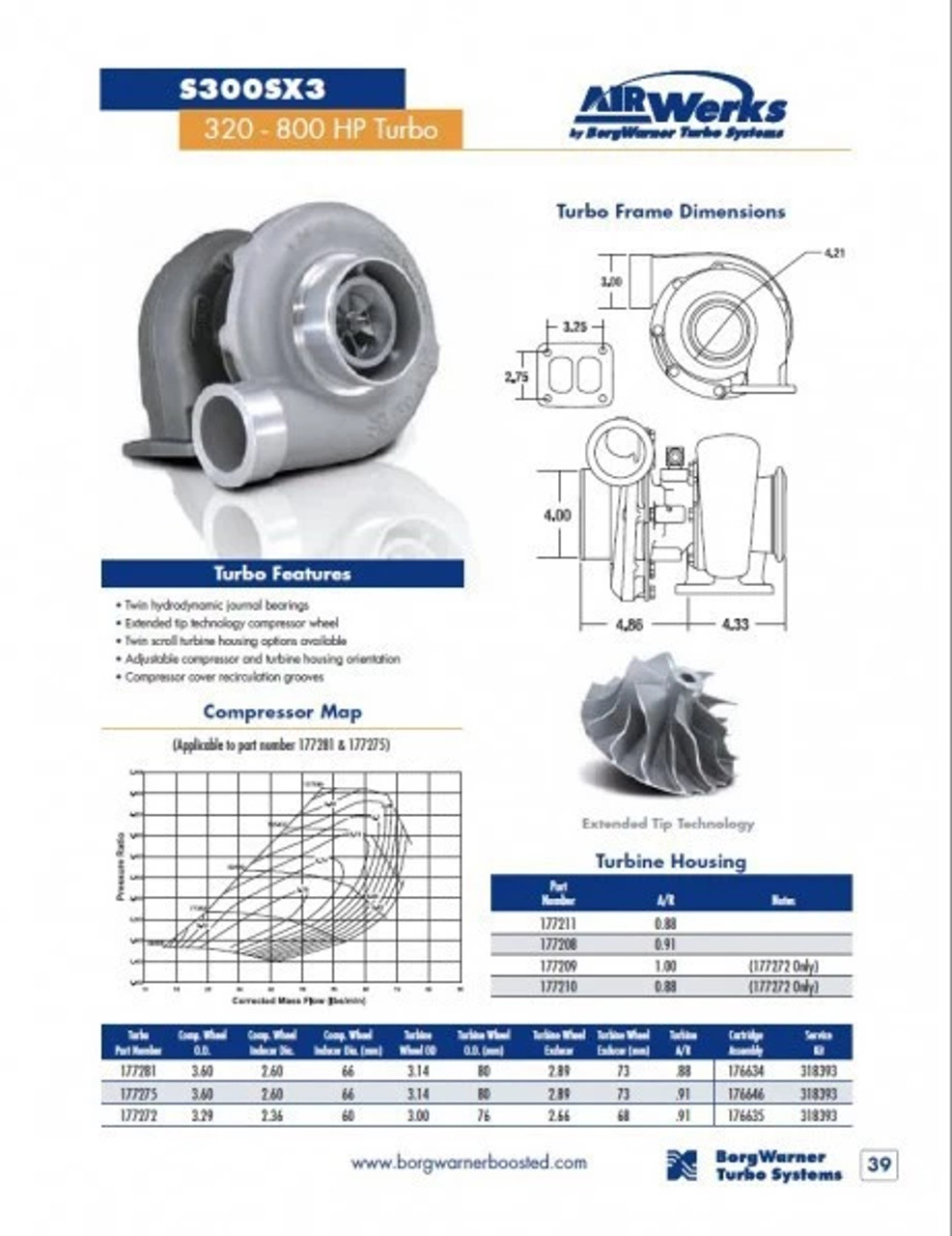 BorgWarner AirWerks S300SX3 Turbo 0.88 A/R - 66mm 91/80 - 177281 aka S366X