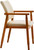 Mid-century dining side chair with faux leather seat in beige. Features a handrail