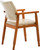 Mid-century dining side chair with faux leather seat in beige. Features a handrail