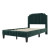 Green velvet full-size platform bed, no box spring needed, strong slat support