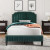 Green velvet full-size platform bed, no box spring needed, strong slat support