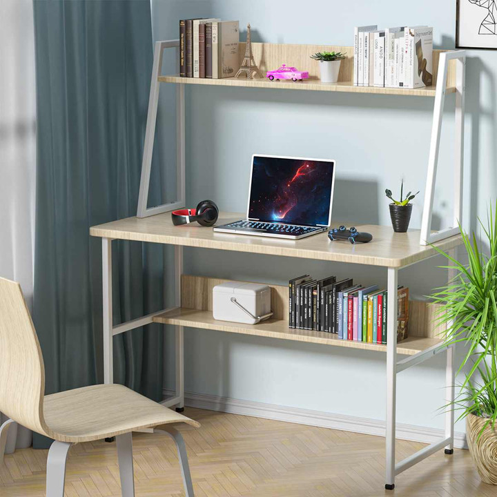 Large Wood Computer Desk Laptop Desk Writing Table Study Desk with Shelves Office Furniture