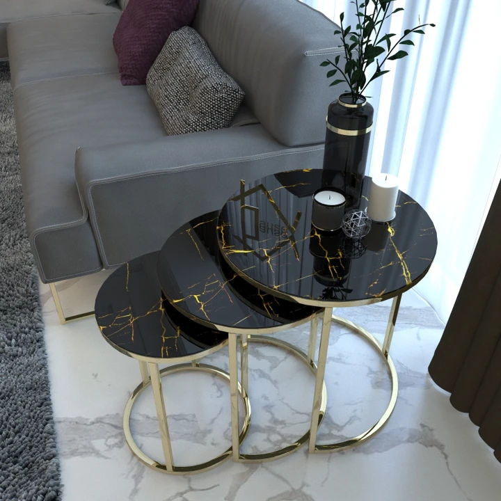 Silver White Marble Glass Coffee Tables 3pcs For Living Room For Living home furniture