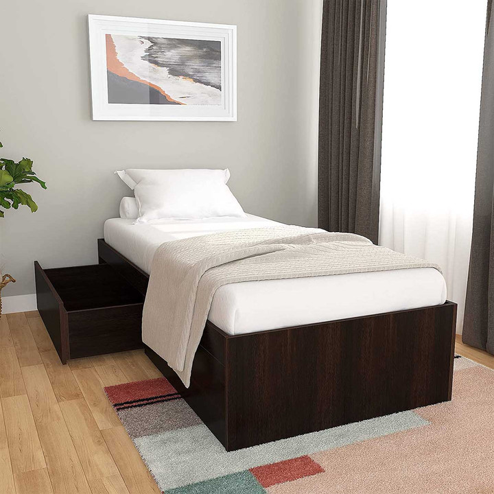 Tribe Engineered Wood Single Bed With Drawers Junglewood, Matte Finish