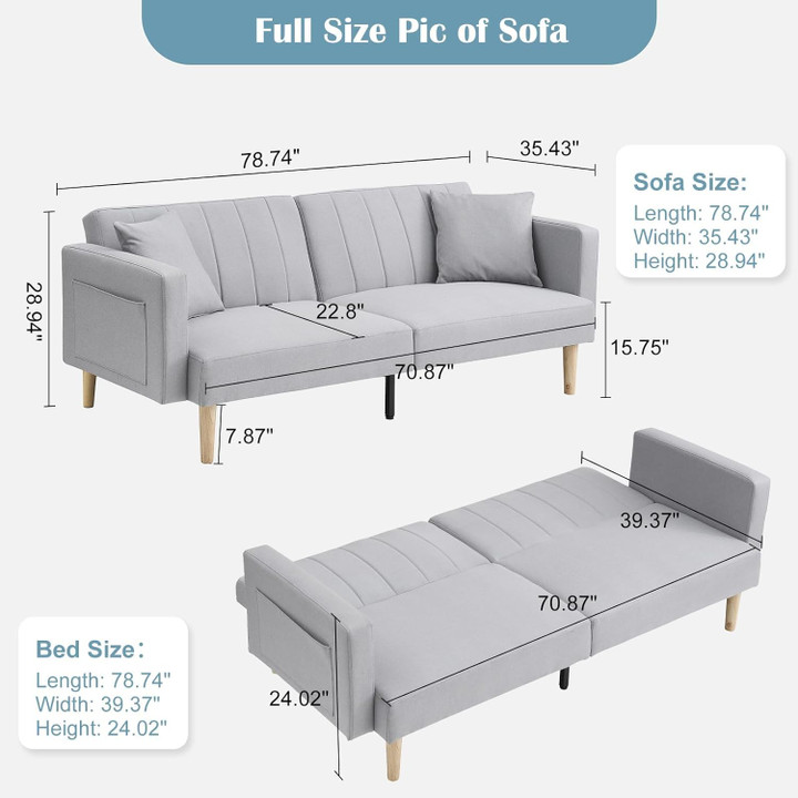 Idealhouse Futon Linen Sofa Bed: Compact, stylish, and foldable. Perfect for small spaces