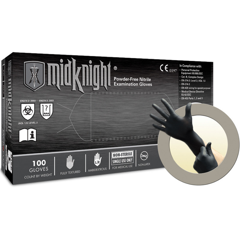 Microflex MidKnight MK-296 black nitrile disposable gloves 100-count box