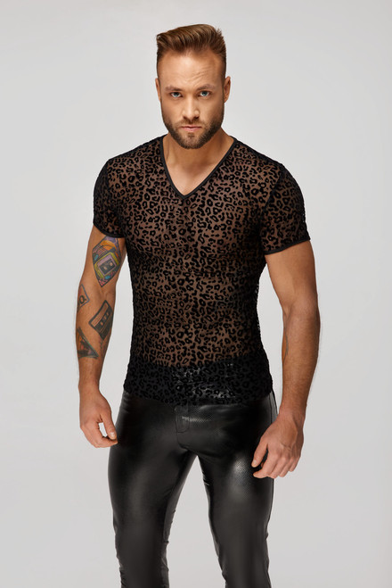 H071 Leopard flock v-neck t-shirt