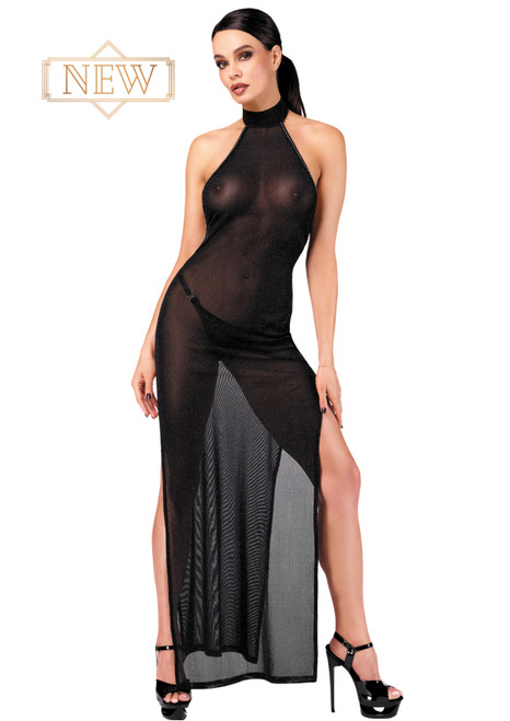 F372 Onyx Twin-slit Long dress