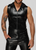 H066 Snake wetlook sleeveless zip-up top with sheer hood