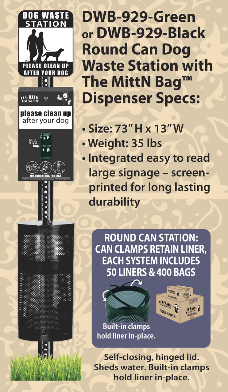 Round Can Dog Waste Station with The MittN Bag™ Dispenser – DWB