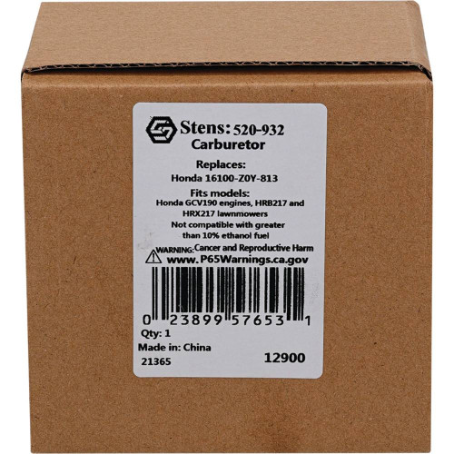 Carburetor For Honda GCV190 engines, HRB217, HRX217 lawnmowers 16100-Z0Y-813