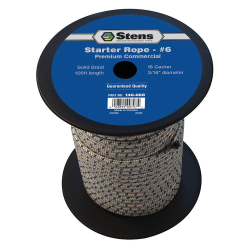 Stens 100' Solid Braid Starter Rope 146-068 For Size 6, Diameter 3/16"