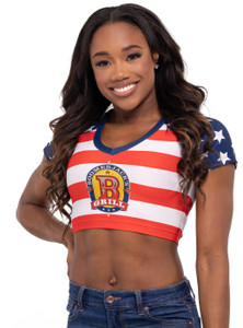 Patriotic Slim Fit Raglan V-Neck Crop Patriotic Slim Fit Raglan V-Neck Crop