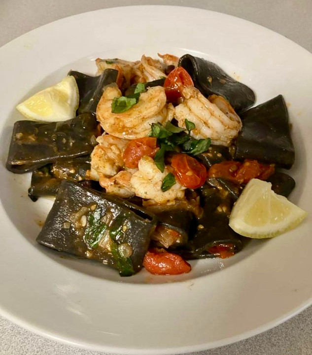 ​Calamarata Squid Ink Pasta with Shrimp