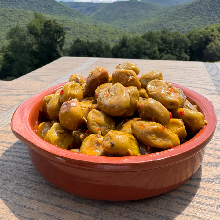 Just in from Calabria - Crushed Calabrese Green olives with hot pepper