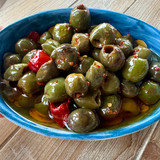 Something New!  Cracked Calabrese Spicy Olives in Oil