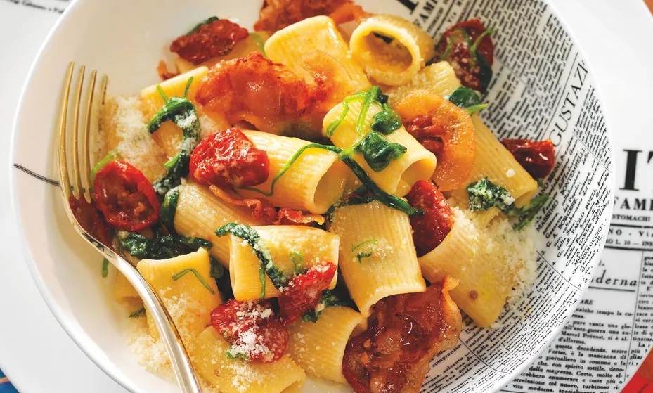 Mezze Maniche With Spinach and Guanciale