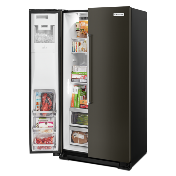 Kitchenaid® 22.6 cu ft. Counter-Depth Side-by-Side Refrigerator with Exterior Ice and Water and PrintShield™ finish KRSC703HBS