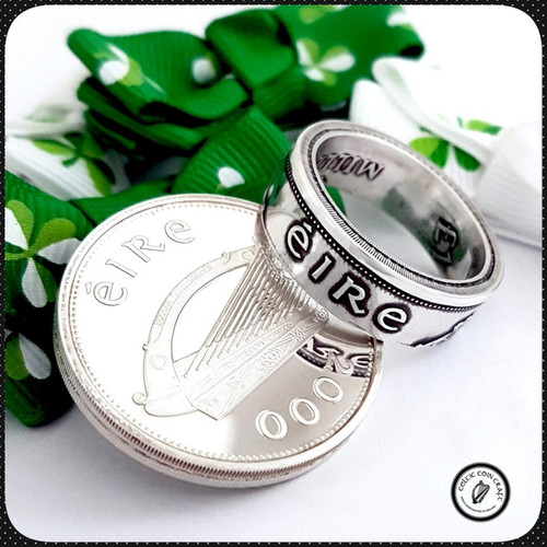 irish silver millennium punt coin ring