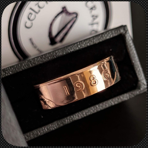 Irish Copper 2 Pence Coin Ring 1970s & 80s