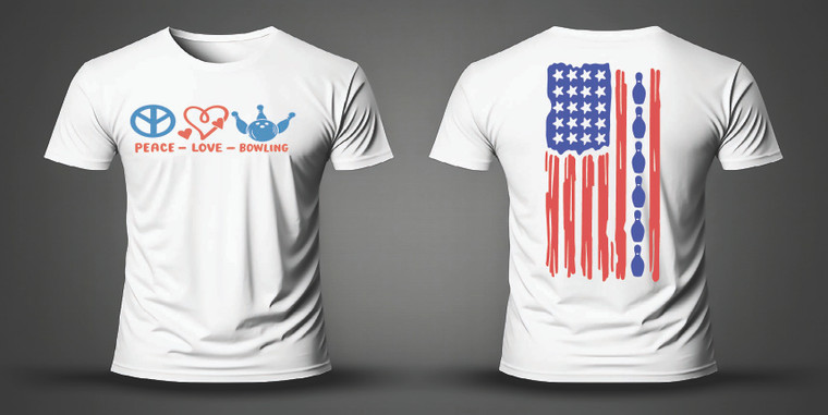 Peace/Love/Bowling American flag Back Tee