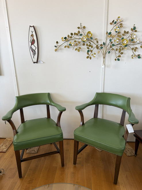 1959 Barnes & Simon Leather Game Green Naihead Chair Sets