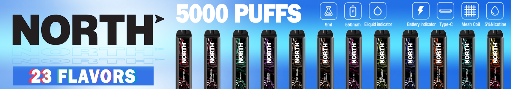 North 5000 Puffs Disposable Vape All 23 Flavor Banner