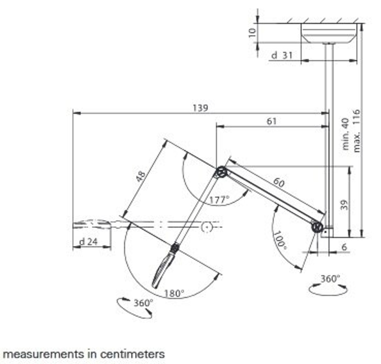 Waldmann D15594000: VISIANO 20-2 C T1 LED Examination Light, Medical Grade, Articulating Arm, 100-240V, Ceiling Mount