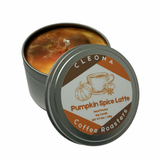 Pumpkin Spice Latte soy candle by Raven Soul Elixir in a sleek metal tin, hand-poured in Lebanon, Pennsylvania. Part of the Coffeehouse Collection, this candle combines the cozy aromas of pumpkin spice and freshly brewed coffee. Displayed with autumn leaves, cinnamon sticks, and coffee beans to evoke a warm, seasonal café feel. Pumpkin Spice Latte soy candle by Raven Soul Elixir in a sleek metal tin, hand-poured in Lebanon, Pennsylvania. Part of the Coffeehouse Collection, this candle combines the cozy aromas of pumpkin spice and freshly brewed coffee. Displayed with autumn leaves, cinnamon sticks, and coffee beans to evoke a warm, seasonal café feel.