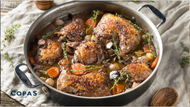 Braised Chicken Thighs with Chestnut Mushrooms & Red Wine - A winter hug in a pot