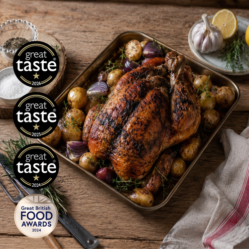 Our  multi-award winning100% free-range chicken cooked