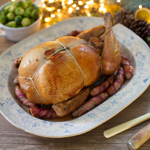 Award-winning, stuffed with delicious sage & onion stuffing. Arrives ready to roast. Award-winning, stuffed with delicious sage & onion stuffing. Arrives ready to roast.