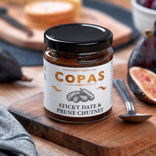 Copas Sticky Date and Prune Chutney. Perfect with Vintage Cheddar.