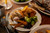 A plate full of Christmas food, including our turkey