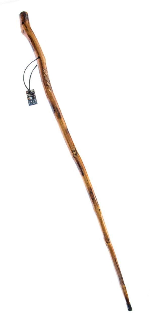 Natural Wood Walking Stick with Root Head , Steel Spike and Metal