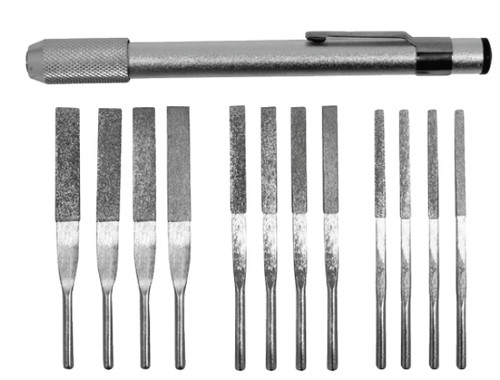 12pc Diamond File Set with Universal Aluminum Body Handle with Pocket Clip: Grit:120, 180, 300 & 400
