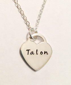 Heart Lock Hand Stamped Name Necklace all .925 Sterling Silver
