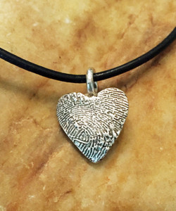 Small Heart Fingerprint Necklace Oxidized .999 Fine Silver