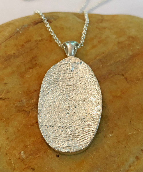 Large Oval Fingerprint Necklace Polished .999 Fine Silver
