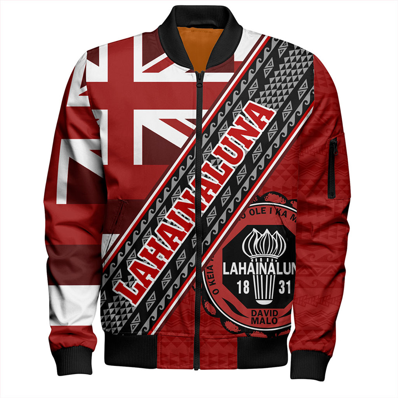 Hawaii Bomber Jacket Lahainaluna High School Half Flag Tribal Polynesia