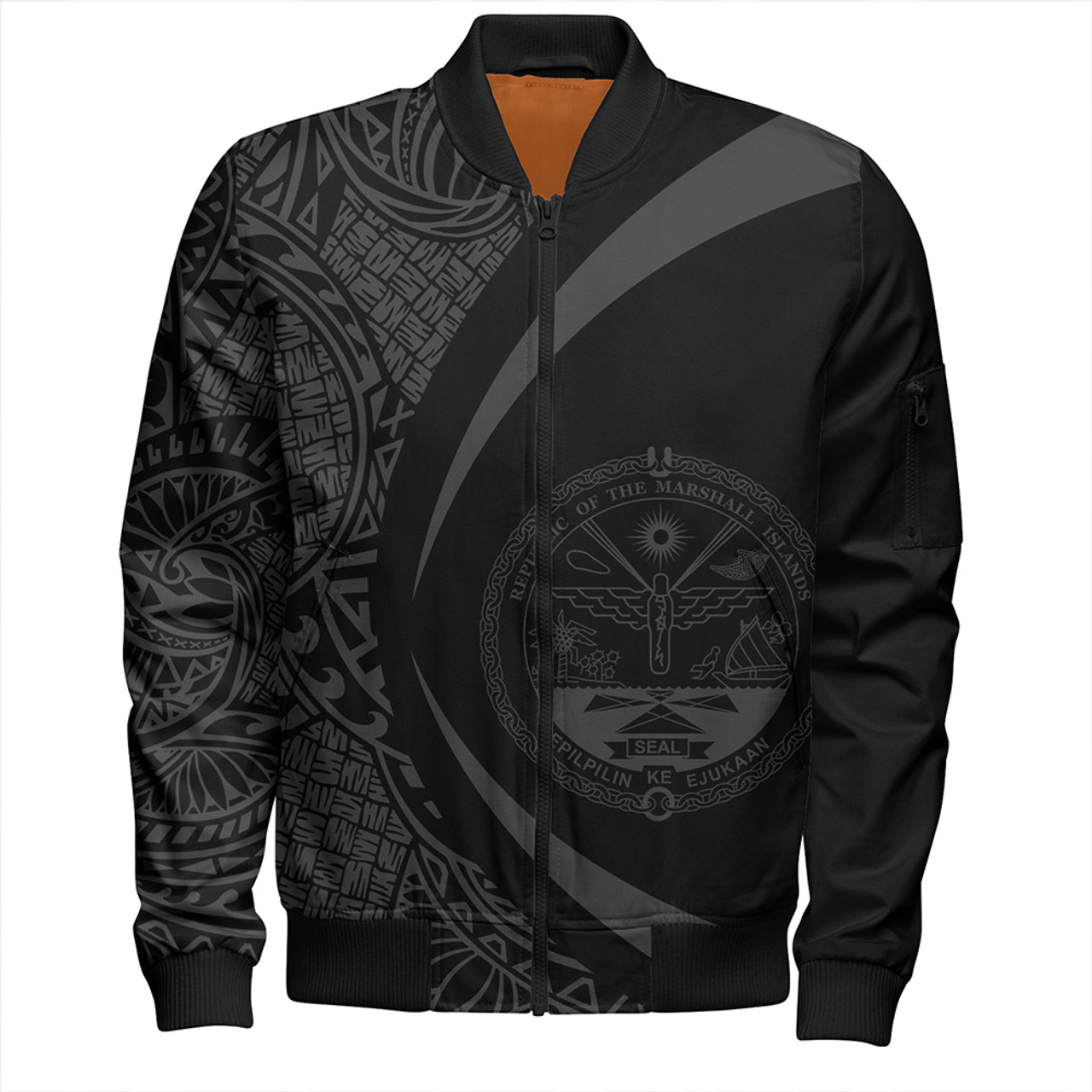 Marshall Islands Bomber Jacket Coat Of Arm Lauhala Gray Circle