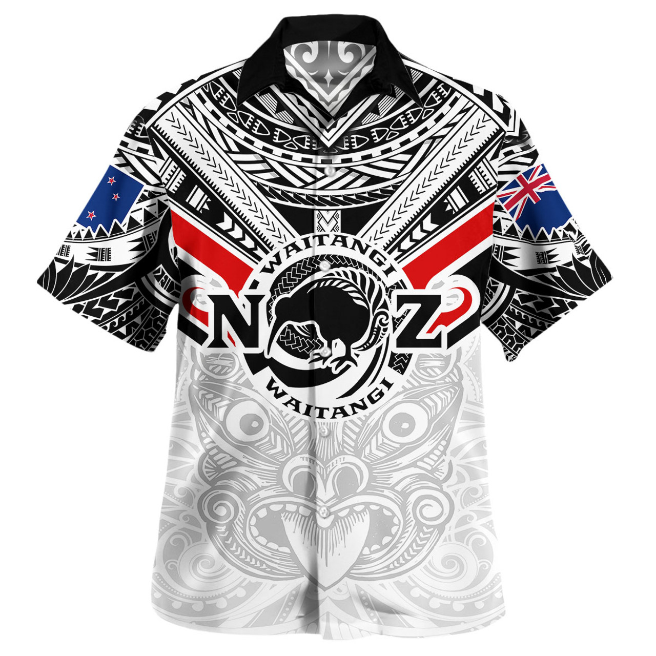 New Zealand Waitangi Day Hawaiian Shirt - New Zealand Kiwi Fern With Maori  Koru Spiral White